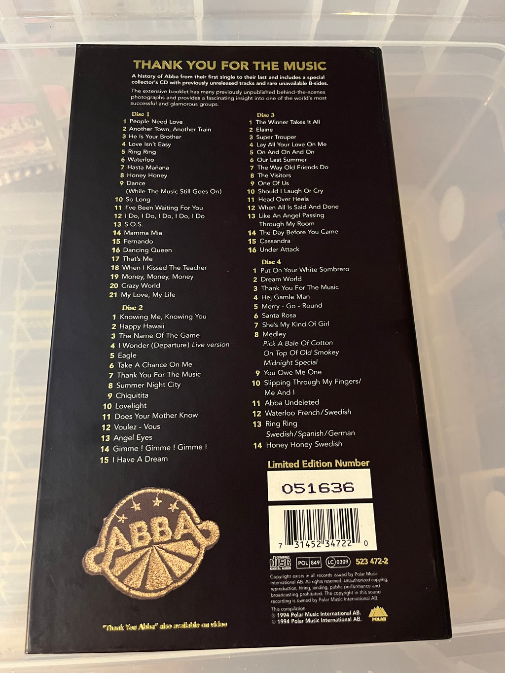 ABBA ‎– Thank You For The Music (NM/NM) EU-94 4CD Longbox Limited Ed Numbered!